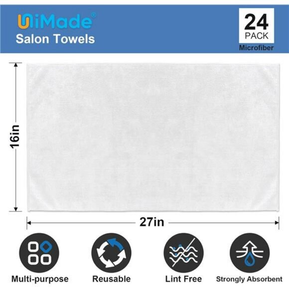 White Microfiber Hand Towels Set 24 Pack Quick Dry Absorbent Gym Bathroom Salon - Picture 3 of 7